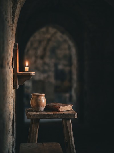 Gothic / Dark-Romantic — One flame, deep shadow, hard falloff.